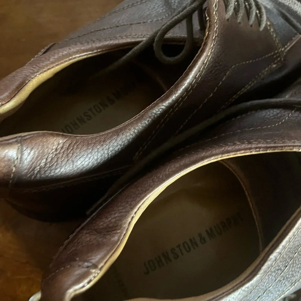 Johnston & Murphy Hunley Oxford Brown Leather Sheepskin Lace Shoes Men’s 10.5